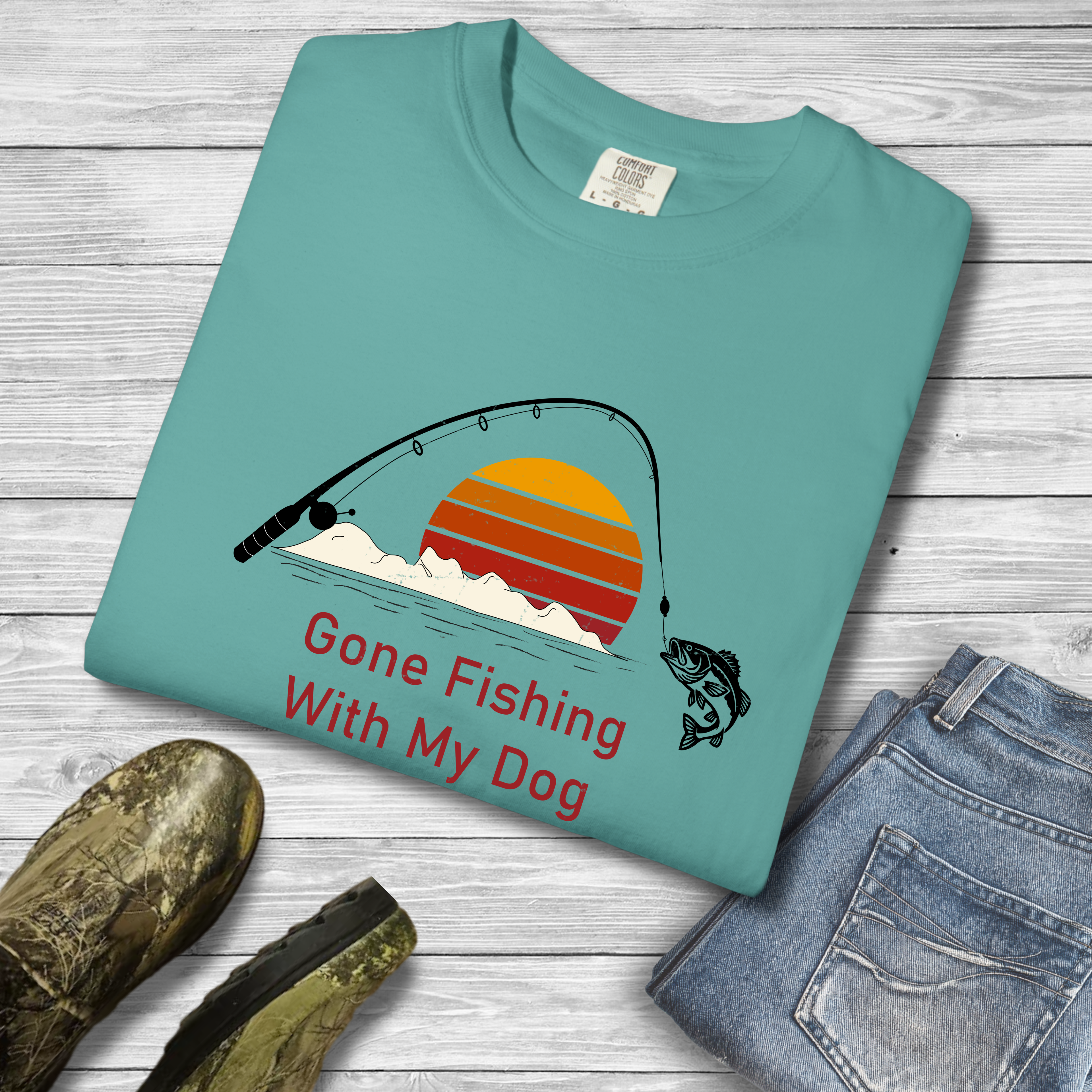 Gone Fishing With My Dog Retro Dog Lover T-Shirt