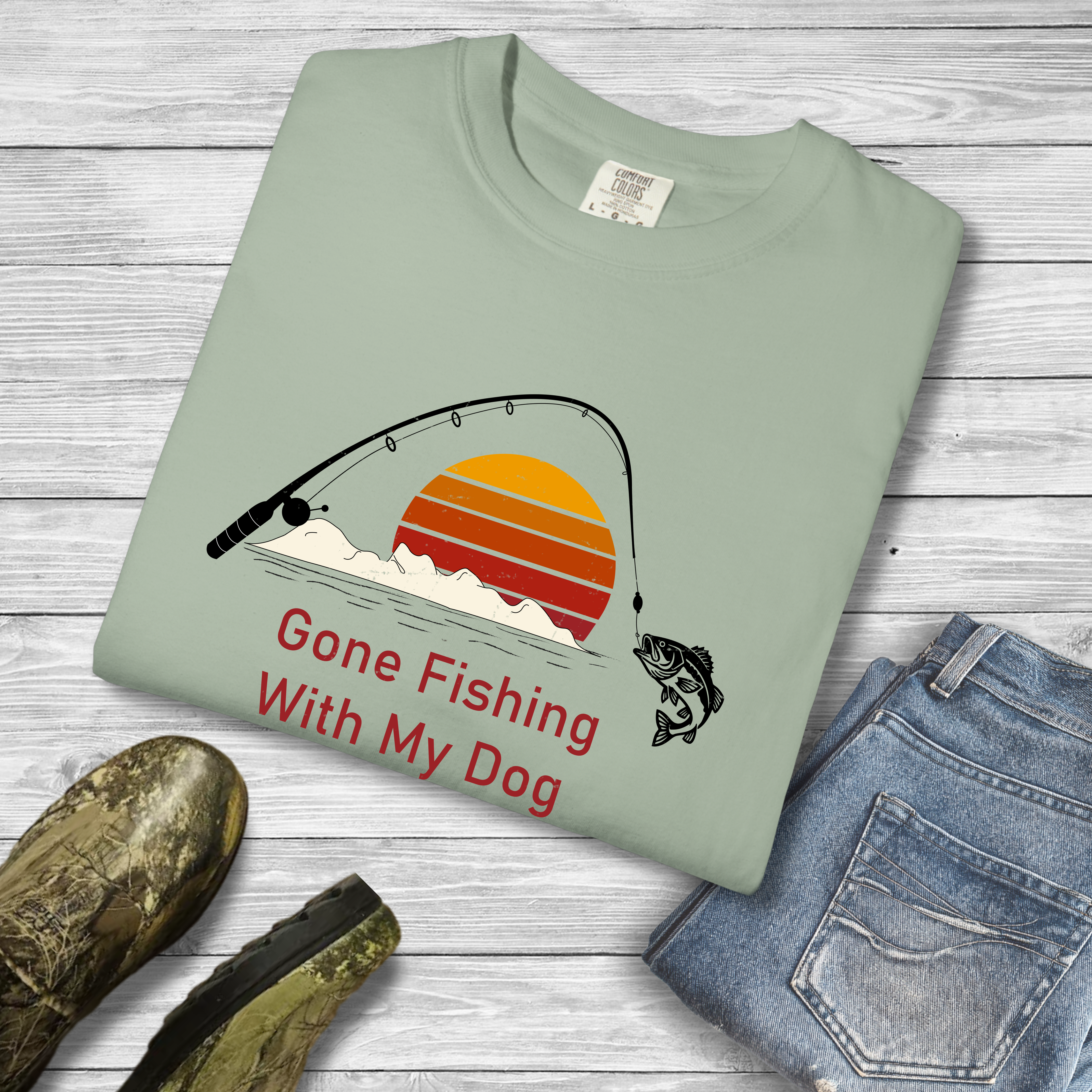 Gone Fishing With My Dog Retro Dog Lover T-Shirt