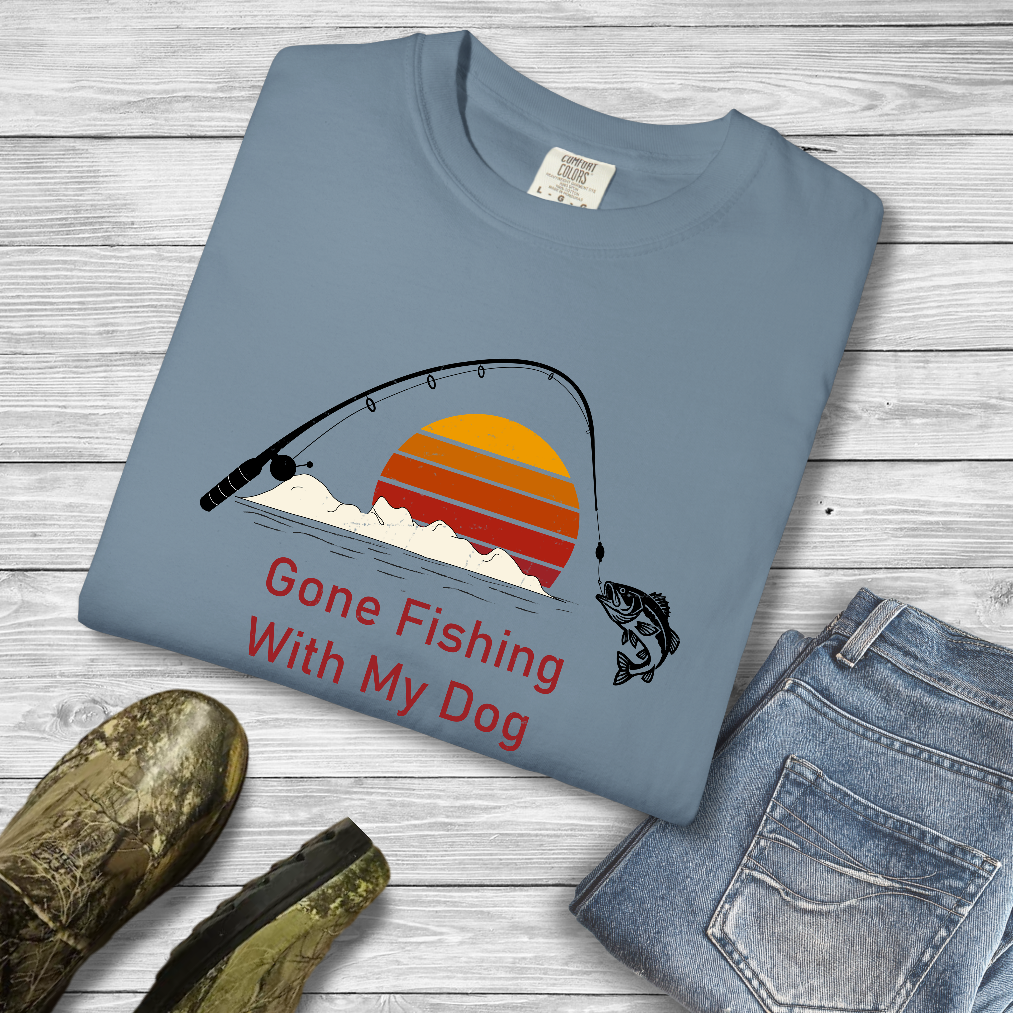 Gone Fishing With My Dog Retro Dog Lover T-Shirt