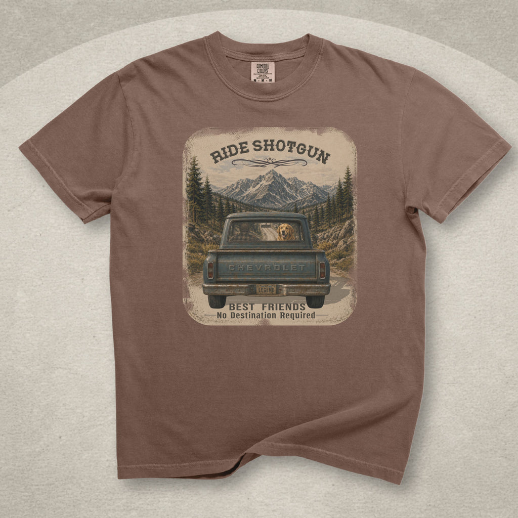 Ride Shotgun — Golden Retriever Graphic Tee