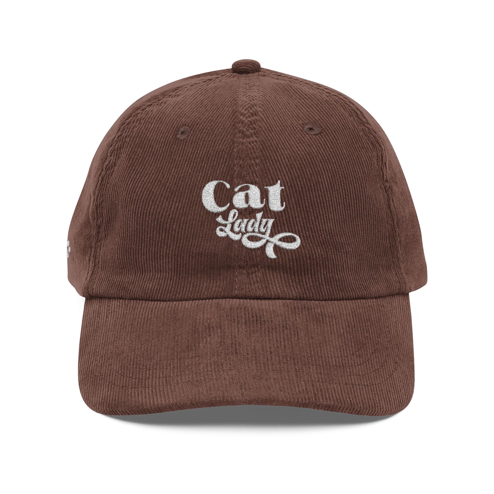 Vintage Corduroy Cap – Retro 'Cat Lover Lady' Embroidered Paw Accent