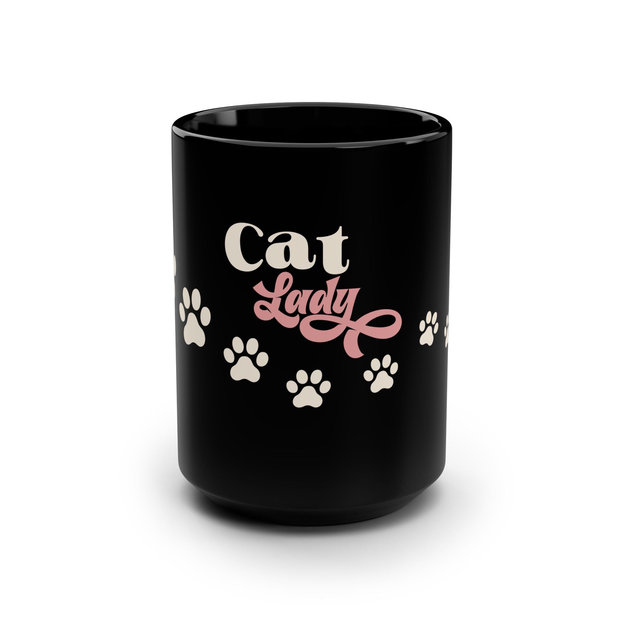 Retro 'Cat Lady' Mug — 15oz Black Cat Lover Coffee Cup