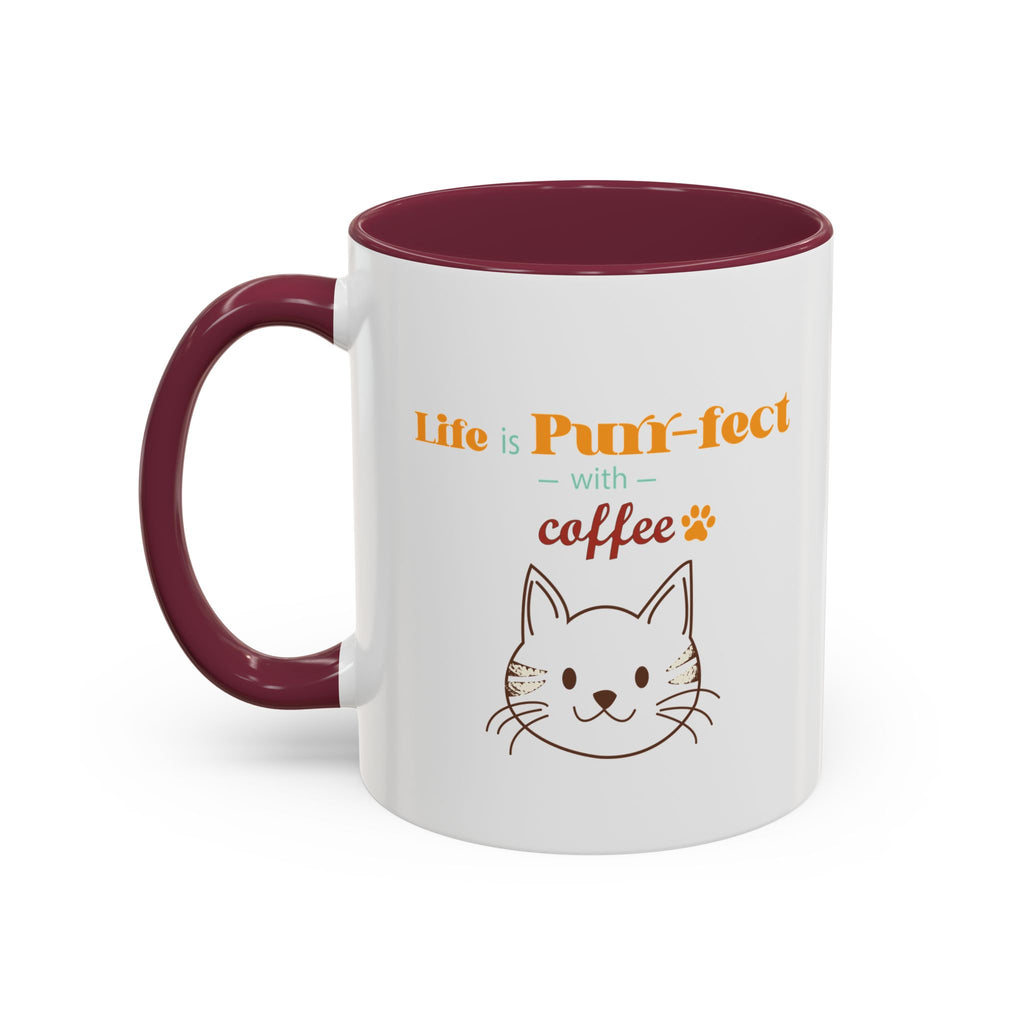 Life Is Purr-fect Coffee Mug — Colorful Cat Lover Ceramic Mug (11oz, 15oz)