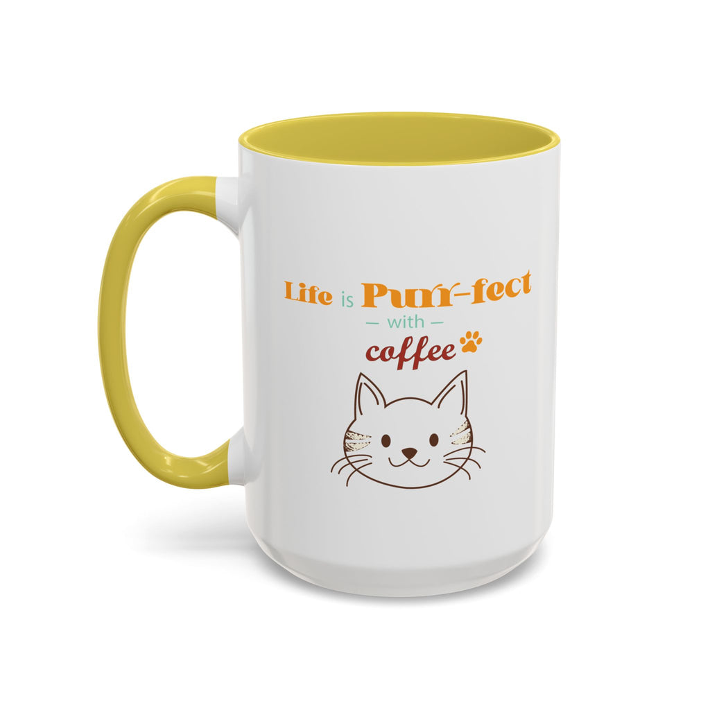 Life Is Purr-fect Coffee Mug — Colorful Cat Lover Ceramic Mug (11oz, 15oz)