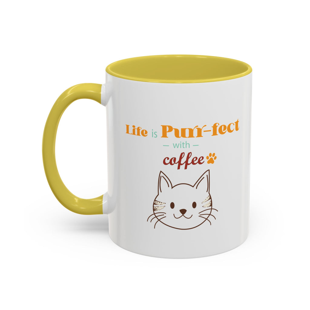 Life Is Purr-fect Coffee Mug — Colorful Cat Lover Ceramic Mug (11oz, 15oz)