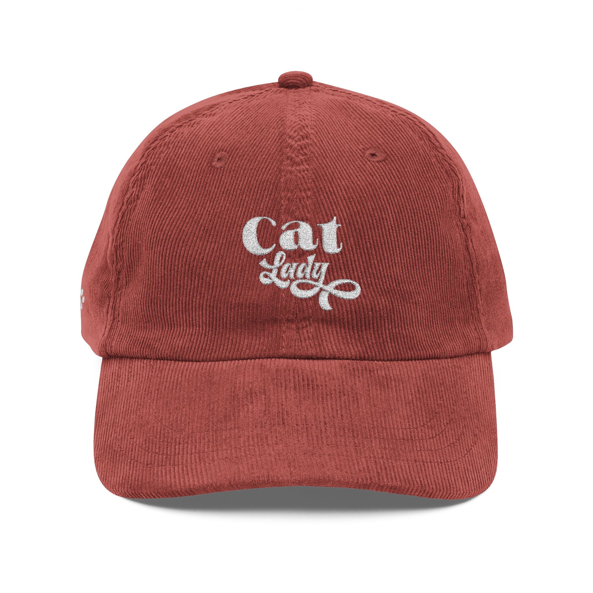Vintage Corduroy Cap – Retro 'Cat Lover Lady' Embroidered Paw Accent