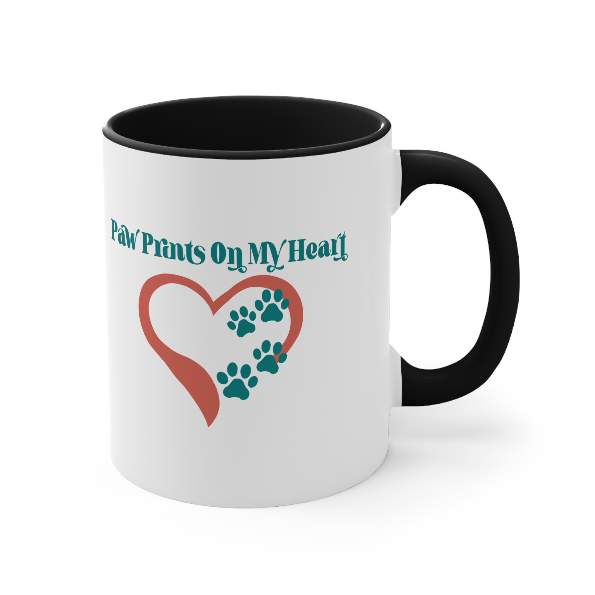Paw Prints On My Heart Accent Mug — Cute Pet Lover Coffee Cup