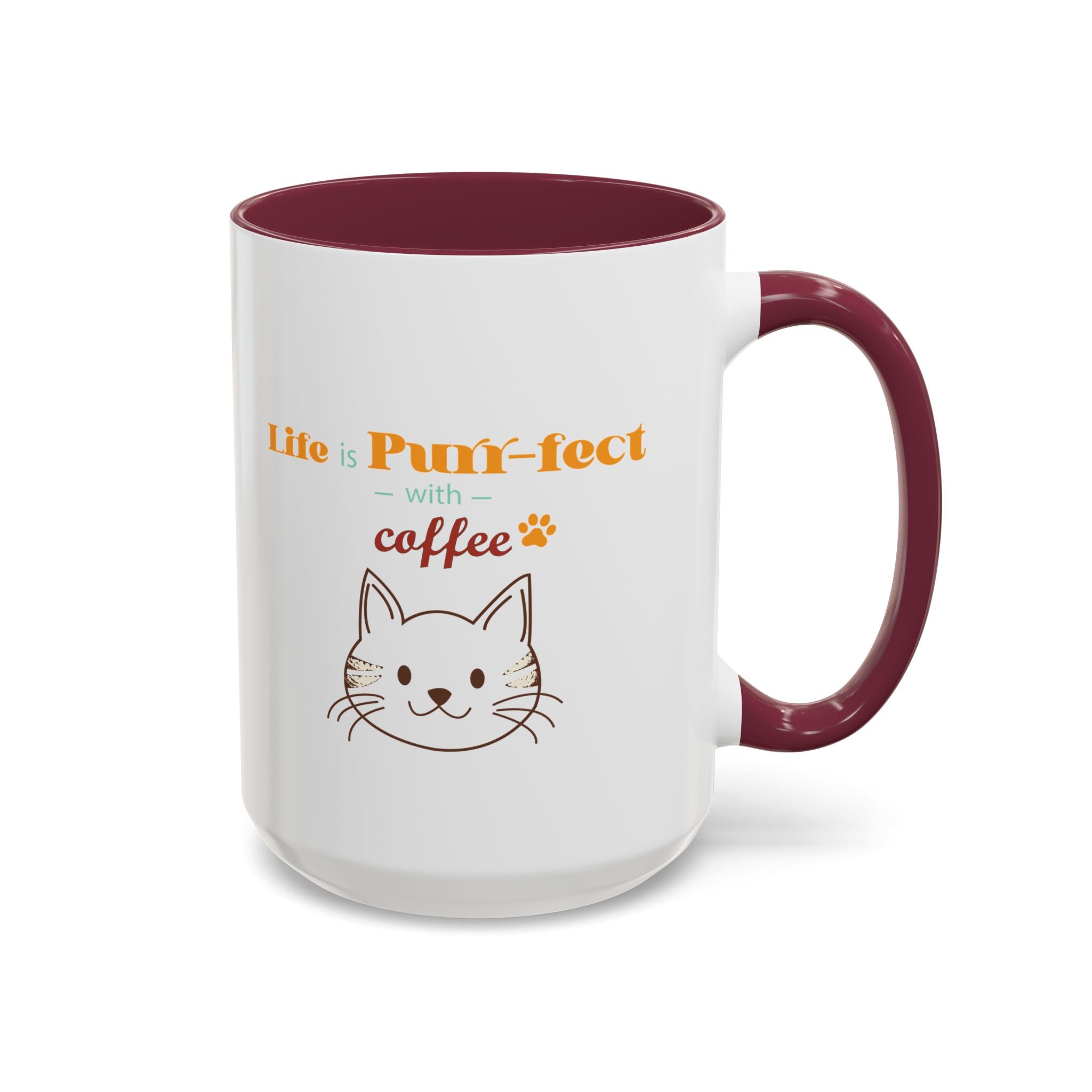 Life Is Purr-fect Coffee Mug — Colorful Cat Lover Ceramic Mug (11oz, 15oz)