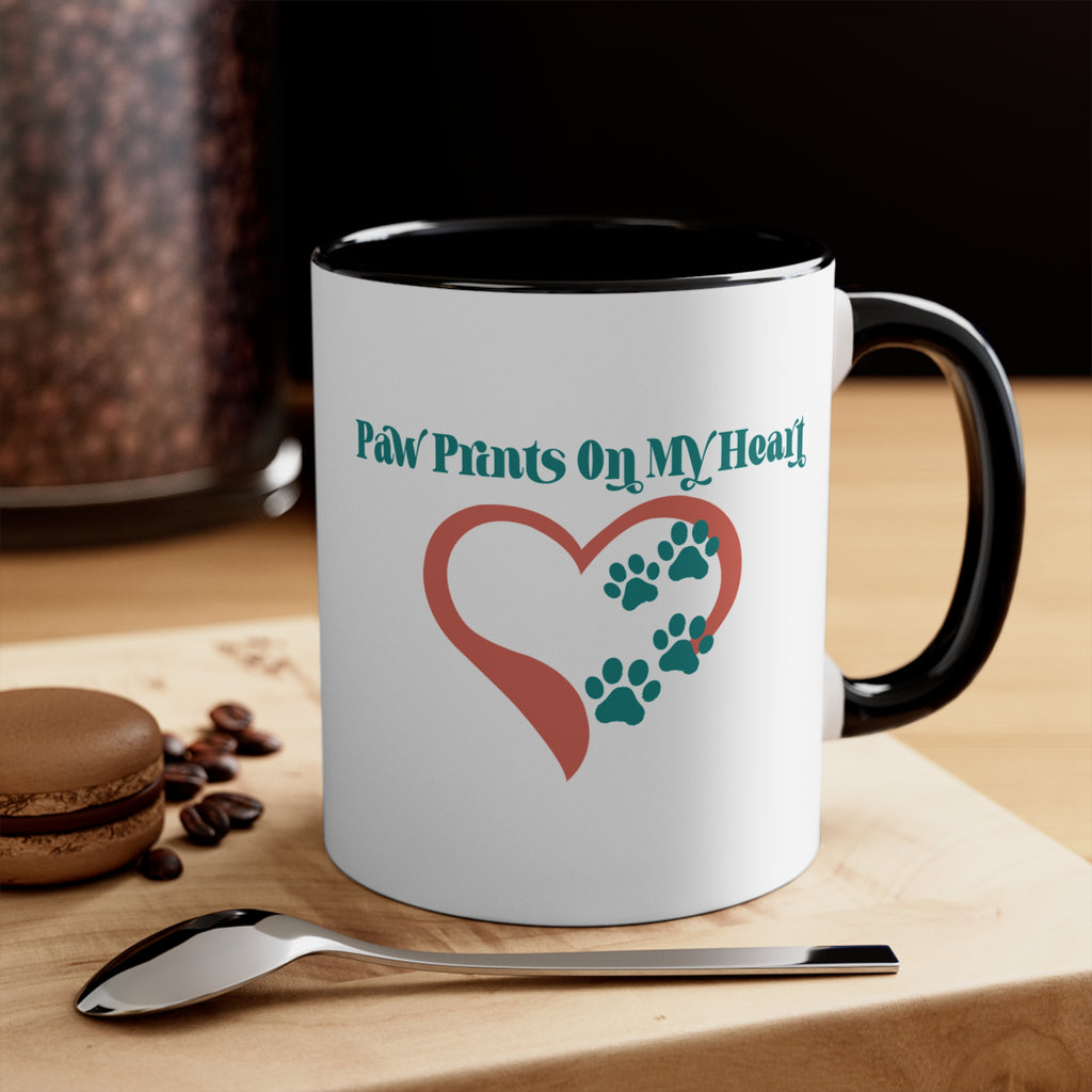 Paw Prints On My Heart Accent Mug — Cute Pet Lover Coffee Cup