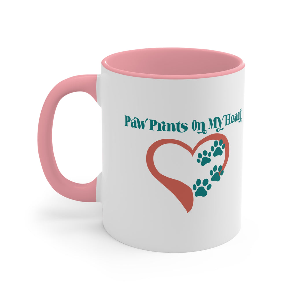 Paw Prints On My Heart Accent Mug — Cute Pet Lover Coffee Cup