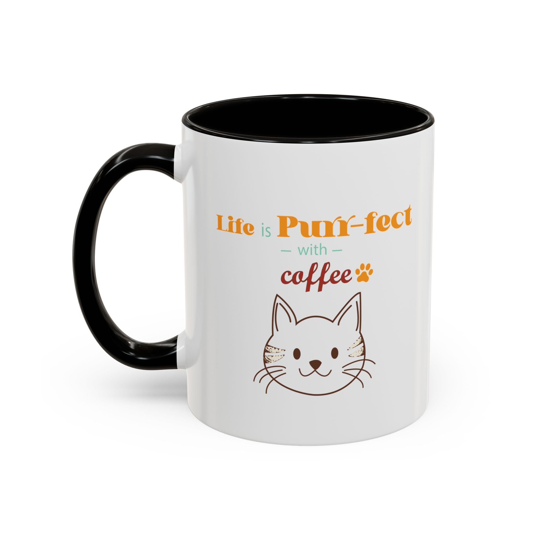 Life Is Purr-fect Coffee Mug — Colorful Cat Lover Ceramic Mug (11oz, 15oz)