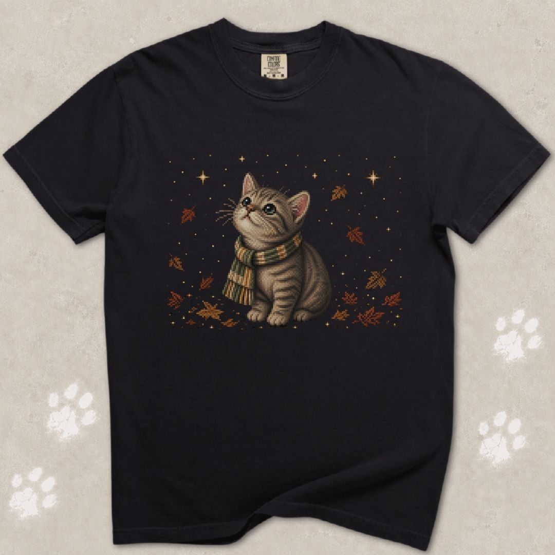 Autumn Leaf Gazer Cat T-Shirt