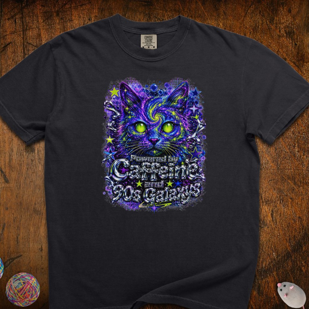 Powered By Caffeine and 90s Cat T-Shirt