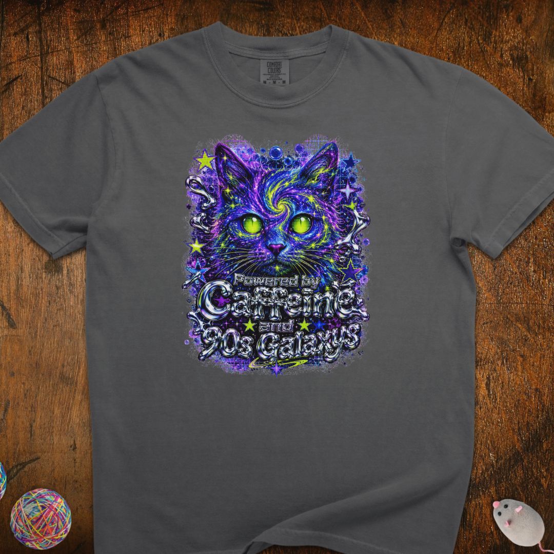 Powered By Caffeine and 90s Cat T-Shirt