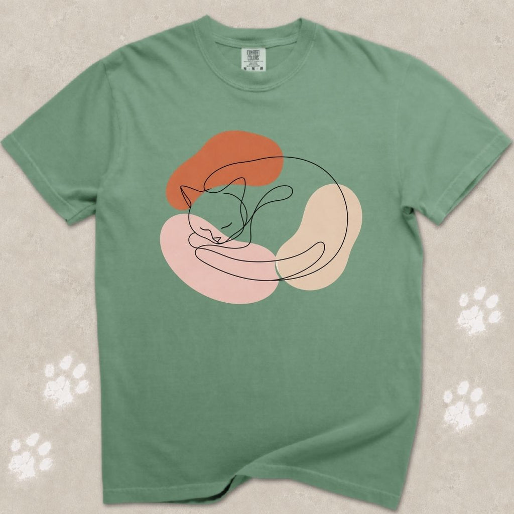 Cozy Curled Cat Silhouette T-Shirt
