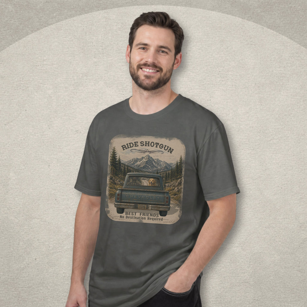 Ride Shotgun — Golden Retriever Graphic Tee