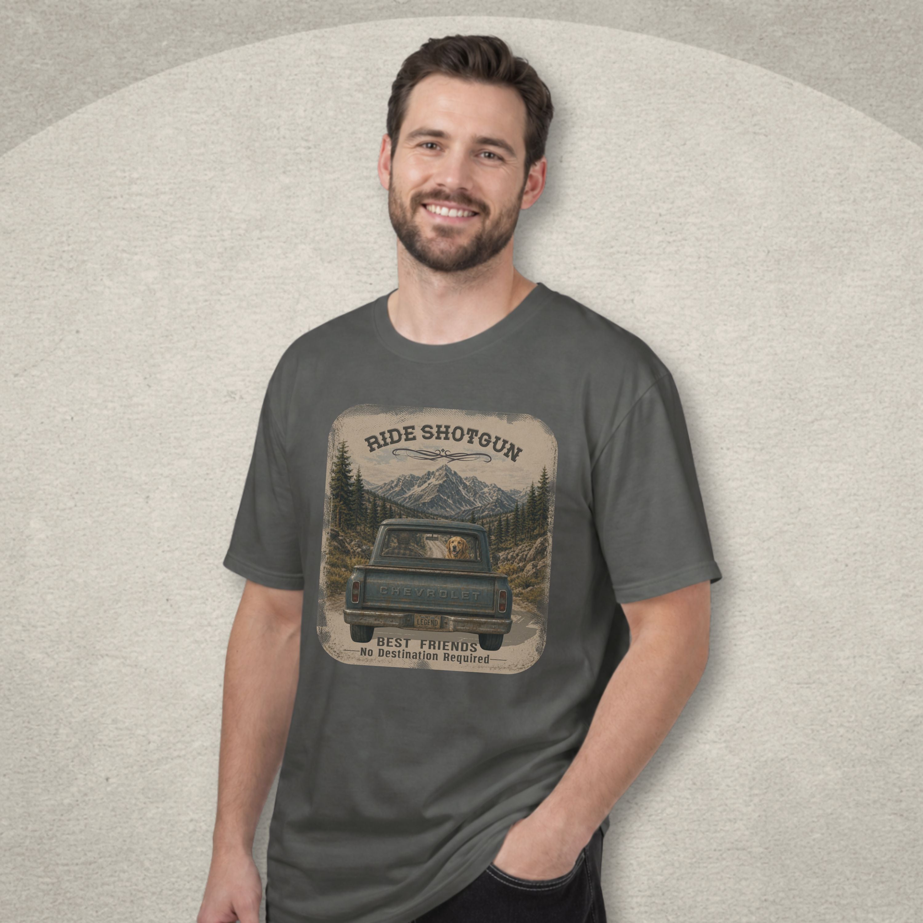 Ride Shotgun — Golden Retriever Graphic Tee